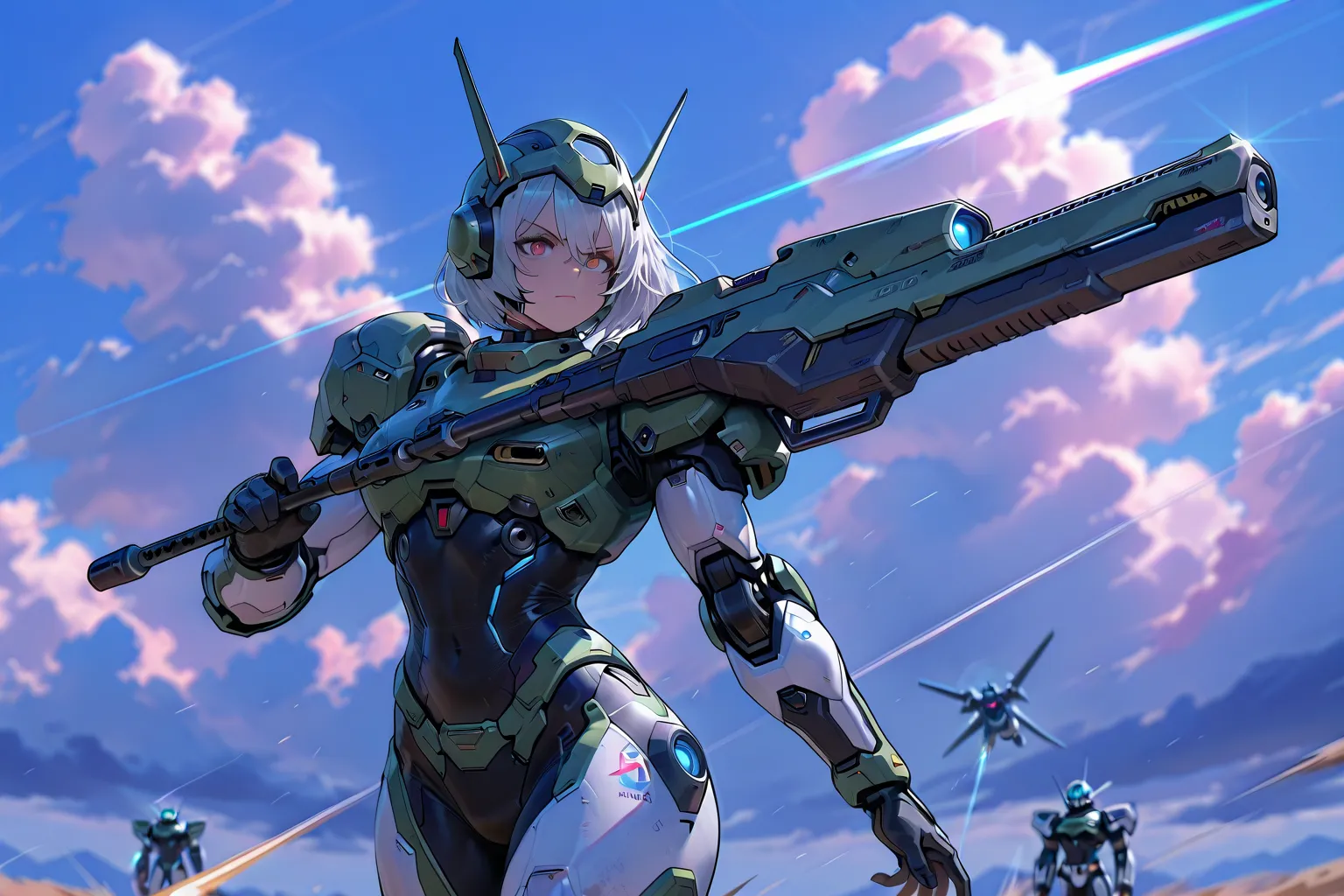 core_9, score_8_up, score_7_up, dramatic lighting, highly detailed, cinemascope, moody, epic scene, gorgeous, film grain, grainy, masterpiece, best quality, perfect anatomy, very aesthetic, official art, mecha armor female, shiny color silver hair, medium ...