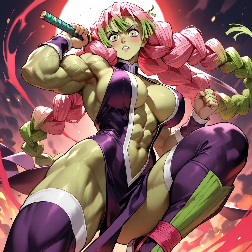 MITSURI KANROJI FROM DEMON SLAYER TRANSFORMED INTO A  GIANT MUSCULAR GREEN SHE HULK