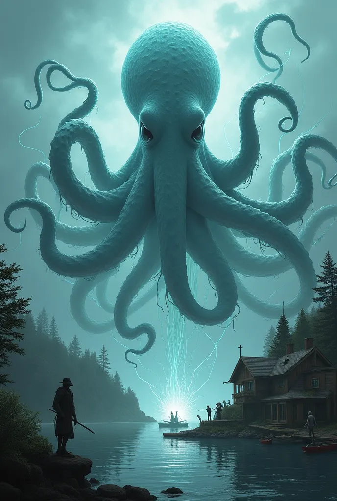 Giant ghost octopus attacking a village 