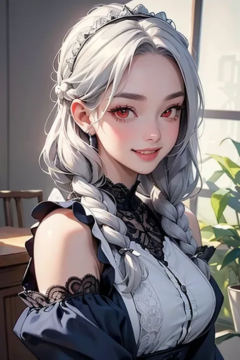 (top quality, masterpiece:1.2), 最高masterpiece、very well detailed, realistic:1.37,    fantasy,  illustration ,((  Silver Hair)). (((red eyes))).  queen, white dress、beautiful、 Eye Shadow Red     、  Tai Eyebrows、long eyelashes、Lips are shiny、Top Sites、   que...