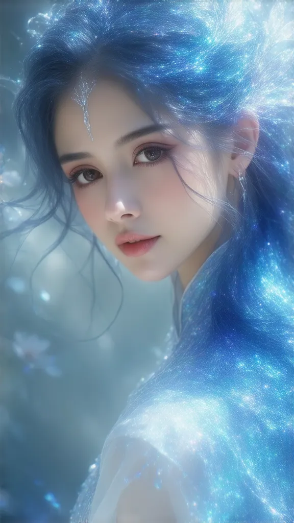 beautiful aura　amazing beauty　mysterious　A very beautiful rich blue
Like a celestial maiden　Spirit　pretty flowers
Beautiful loose hair that goes up to the waist　Full body　A woman who looks in front of her memories is beautiful　I'm closing my eyes lovingly　...