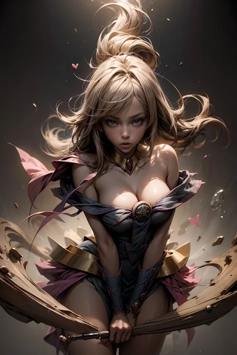 (masterpiece:1.2), (the best quality:1.2), perfect lighting, Dark Magical Girl casting a spell,  floating in the air , big boobs, neckline, magic background. Transparent hearts in the environment,   Sensual and Subjective Pose Background. hot. magic backgr...