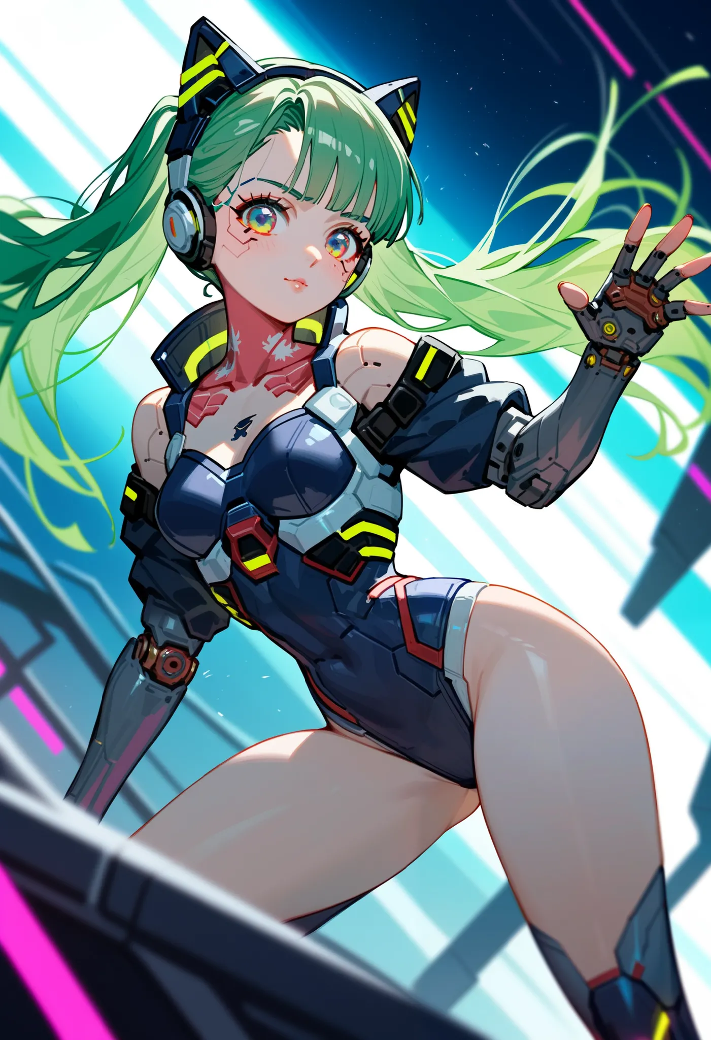 Anime girl in futuristic outfit with headphones and cat ears, Cute Cyborg Girl, Digital Cyberpunk Anime Art, Cyberpunk Anime Girl mech, female Cyberpunk Anime Girl, Cyberpunk Anime Girl, Beautiful girl cyborg, Perfect Android Girl, Anime Cyberpunk Art, Por...