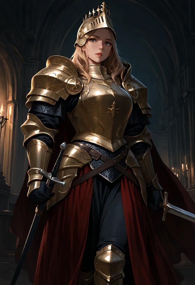 woman, warrior, royal armor, dark,