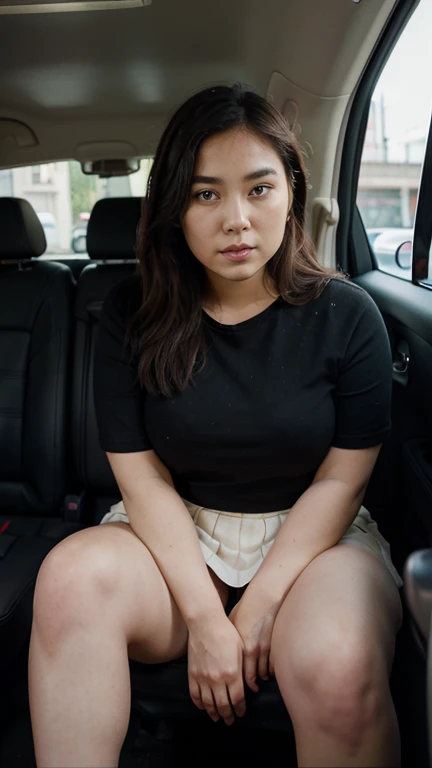  There was a woman who was secretly filmed in public car without realizing it. She is sitting, she is wearing a plain shirt and short wendy skirt. She is plump, big thighs, very beautiful legs, she sat upright without crossing her legs, white skin, beautif...