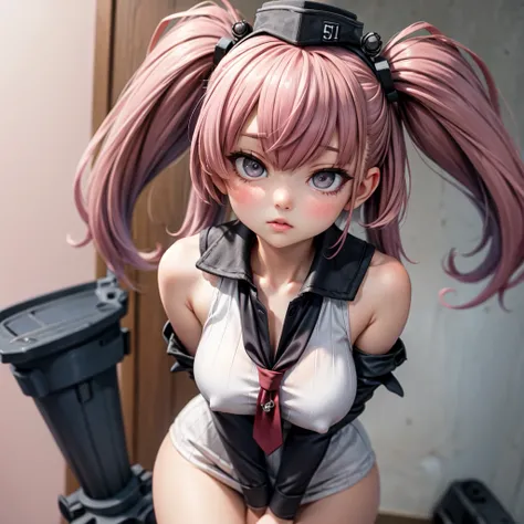 atlanta /(kancolle/), pink hair, twin tails, grey eyes, large breasts