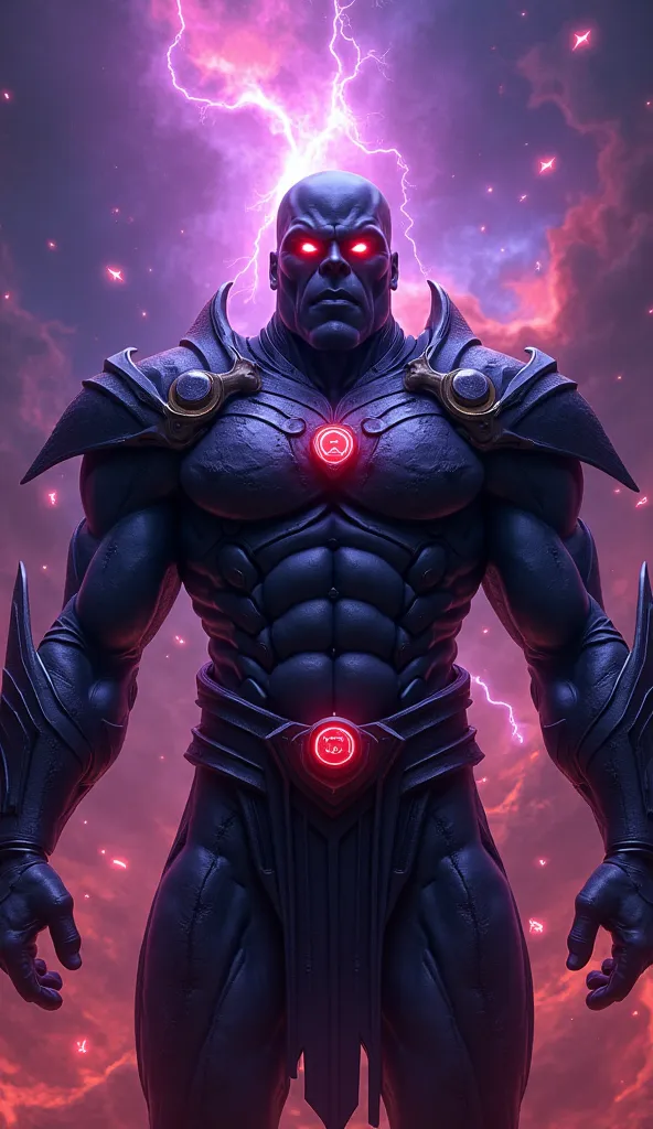 Ultra-realistic 4K image of Darkseid, the god-like villain, standing at the center of a surreal, dreamlike environment where reality warps and bends around him. He wears his iconic armor, sleek and imposing, with jagged edges and subtle, glowing patterns t...