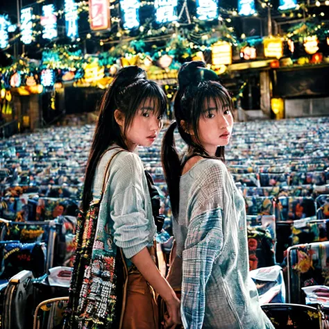 	8.	“Ultra-detailed image of twin sisters standing in front of a massive movie screen, holding hands as the theater’s ambient light surrounds them.”
