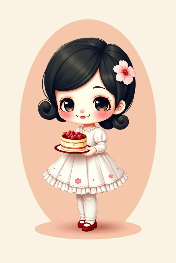 Logo with the name Chapalanche Delivery with a black-haired doll holding cake and pastel