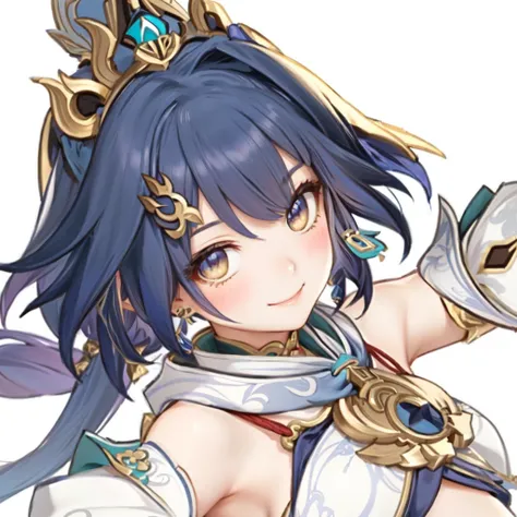 Closeup of a woman in costume holding a sword, Onmyoji portrait,  Ayaka from Genshin Impact , girl in a portrait of a knight of the twelve constellations,  Ayaka from Genshin Impact ゲーム, Genshin Impactのキャリング,  Hestia,  Mischievous Smile, Genshin Impact&#39...