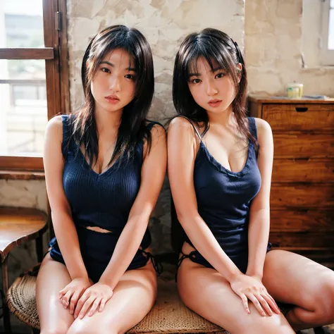 	15.	“Detailed, lifelike digital photograph of Japanese twin sisters sitting side by side, their arms and legs positioned naturally, every aspect of their anatomy depicted with photographic precision.”
