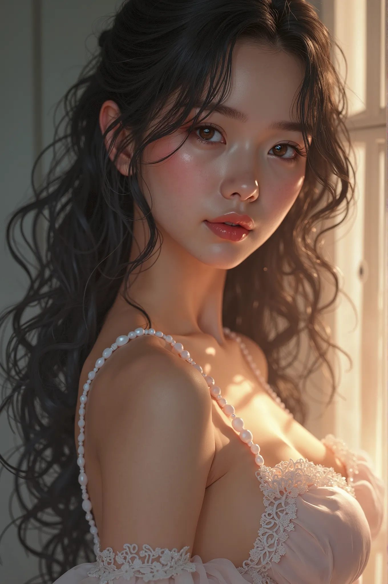 nude anime, best quality, 4k, ultra-detailed, photorealistic, highly detailed, intricate, stunning details, beautiful detailed face, delicate features, perfect skin, seductive gaze, sensual pose, dramatic lighting, soft glowing skin, ethereal atmosphere, d...