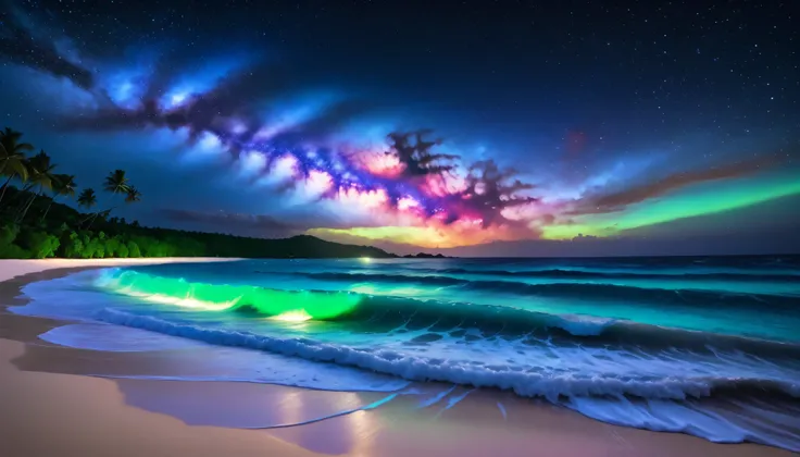 超high image quality during sick leave,high image quality during sick leave,high quality,Spectacular views at night,Tropical Beach, light green to bright green ,The ocean breeze is blowing,blue fluorescent beaches expand spectacular ocean views,(Blue light ...