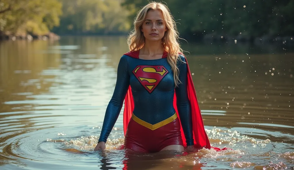 Supergirl is bathing in the river