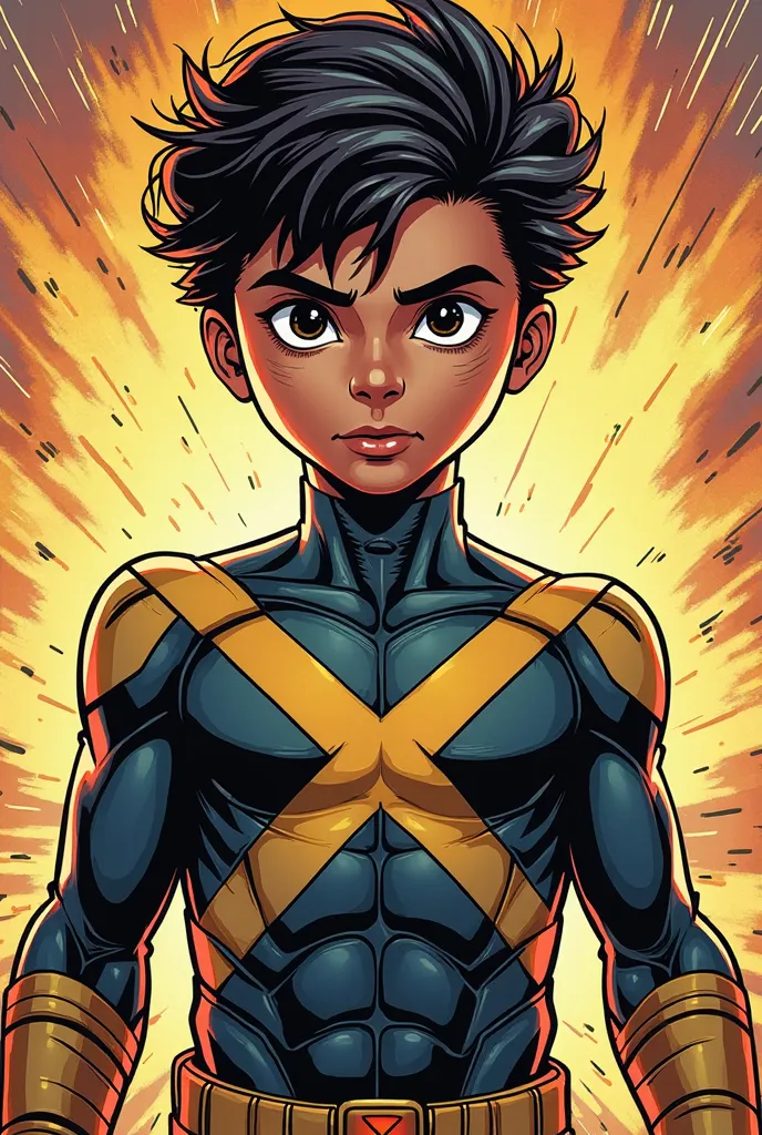 Style comic brazilian boy with x men unifrom