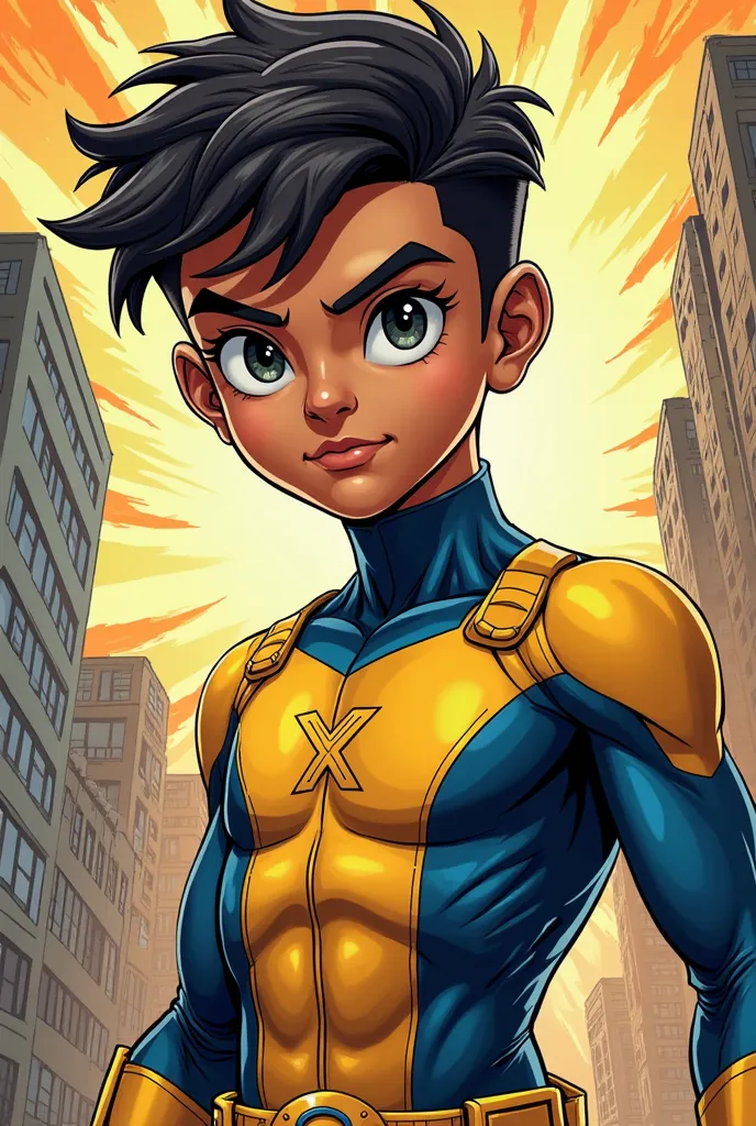 Style comic brazilian boy with x men unifrom