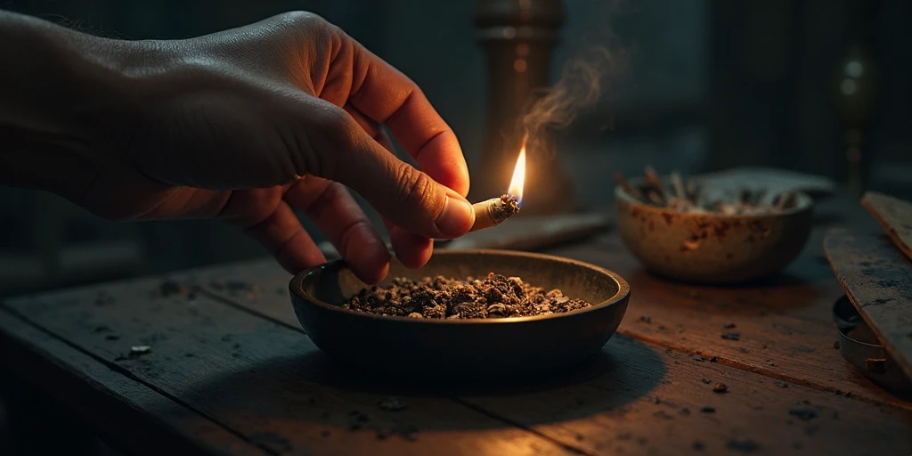 Hand extinguishes a cigarette in an ashtray