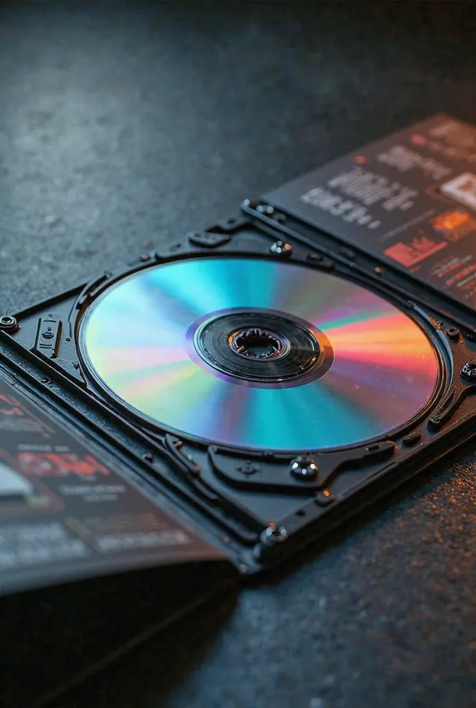 "Turn a CD image into an open CD cover, displaying both the inside and outside. Be sure to include details such as the disc mount and the back cover design."