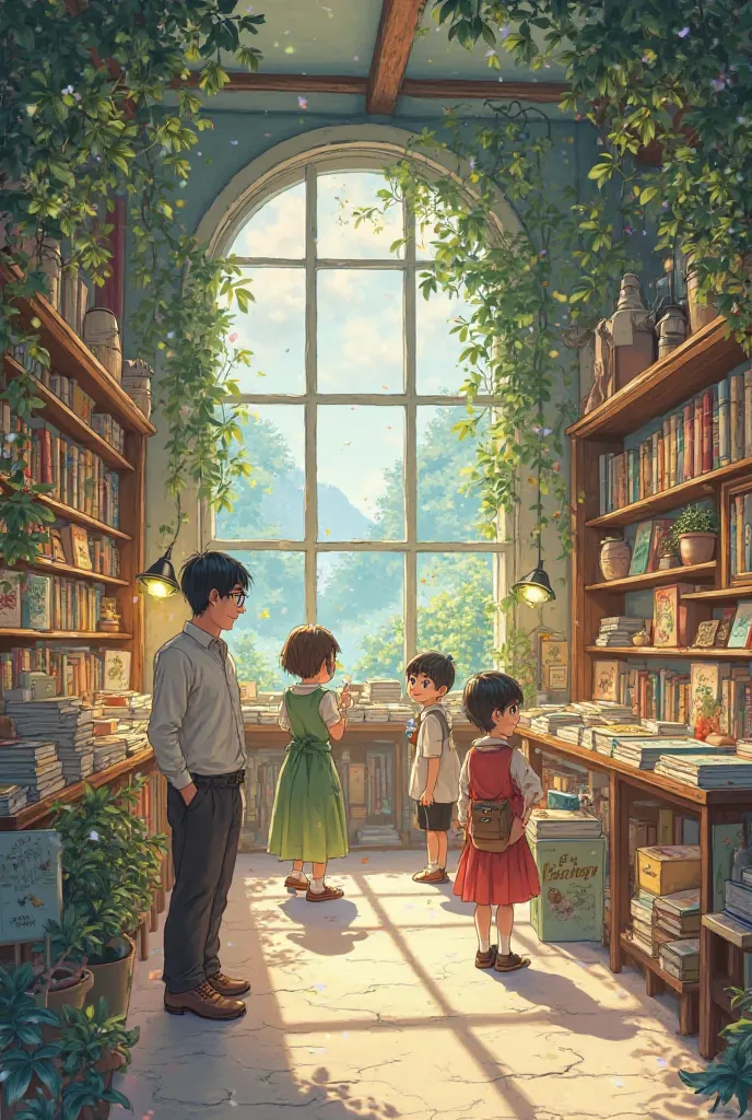 Studio Ghibli style pastel book store