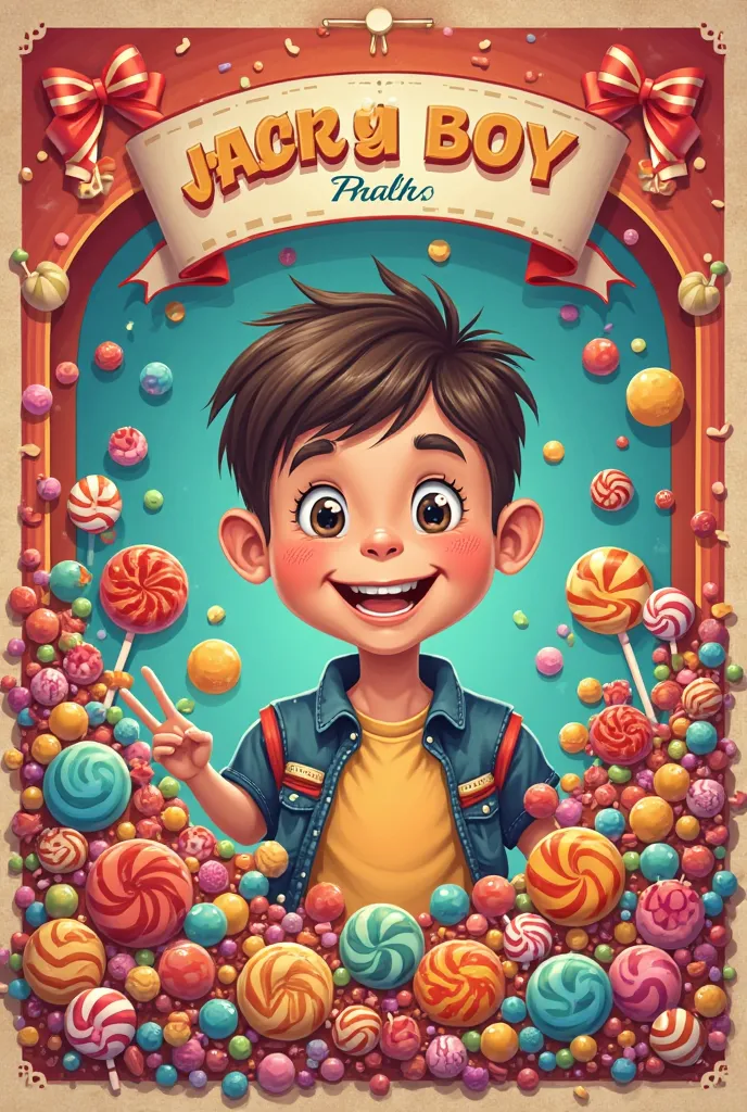 Retro style  boy's birthday invitation, using a lot of candies, Clarifying that it has 7d, That everyone must bring drinks