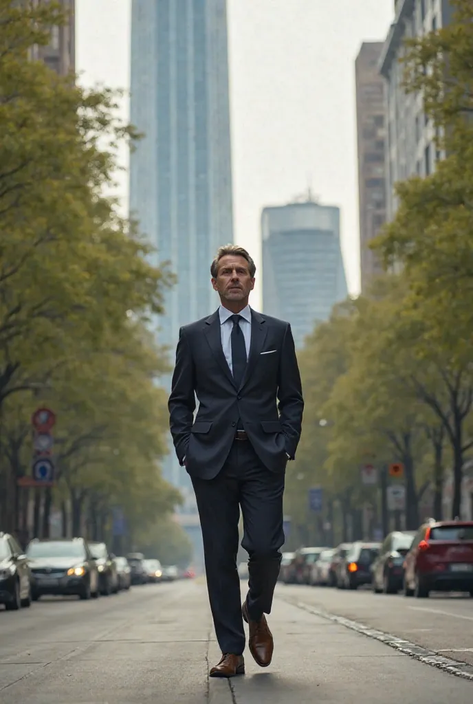 Wealthy man humming on the road in front of the company