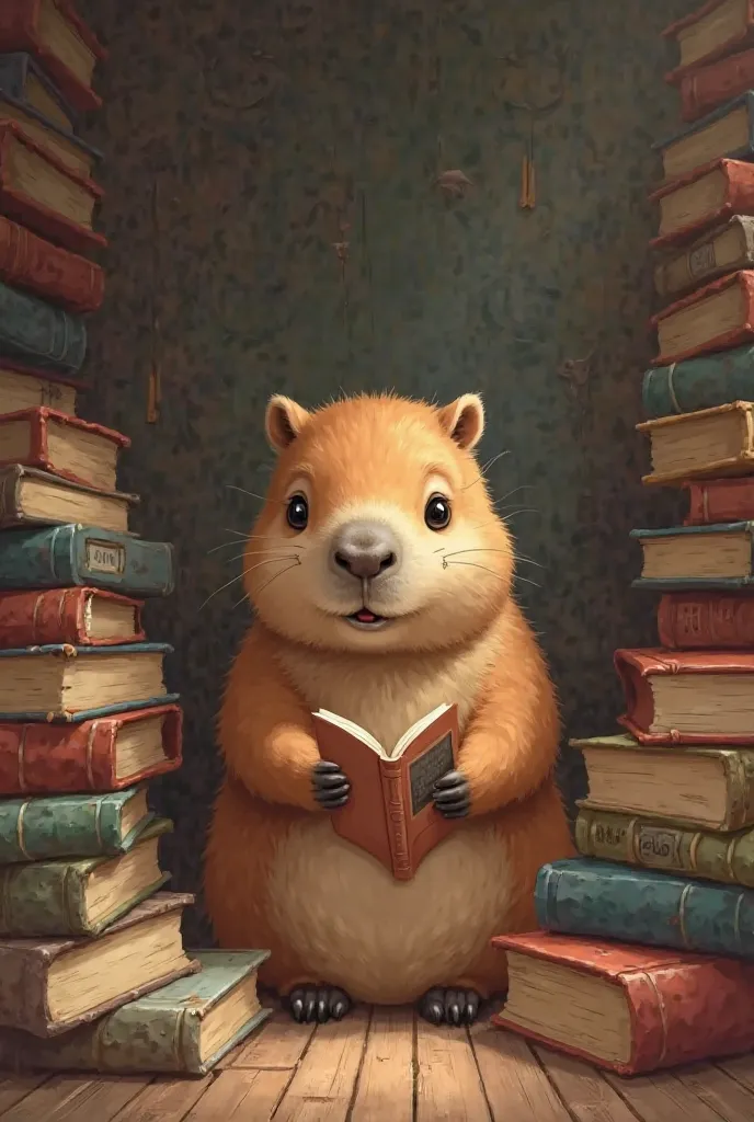 Capybara lively and tender with his English books by Isa