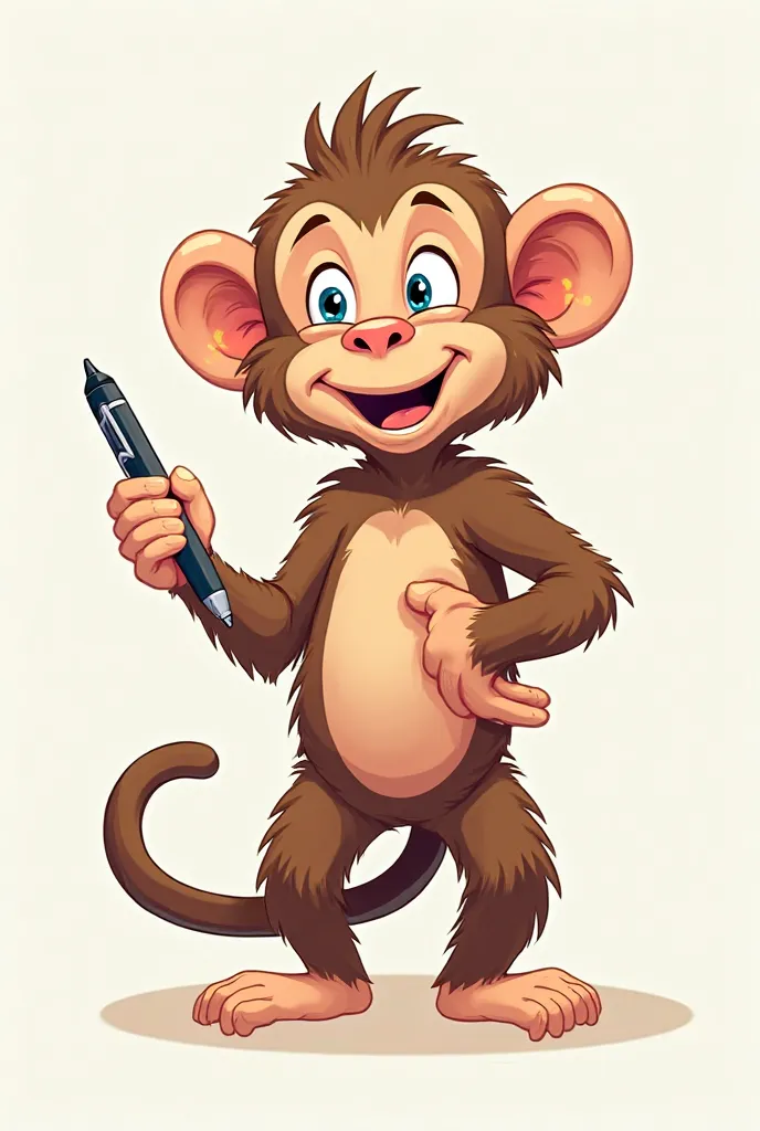 Make cartoon monkey standing up holding a pen 
