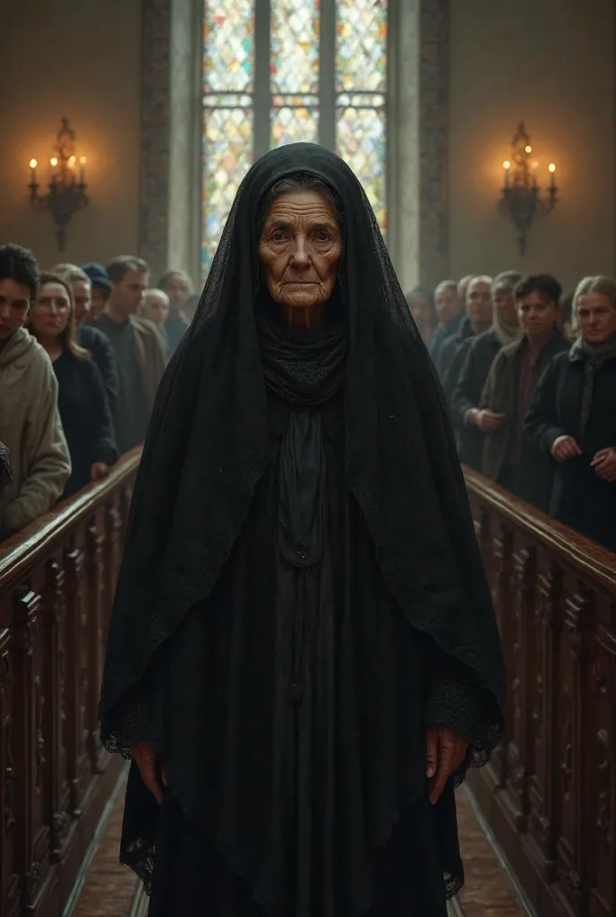 Create me a picture of Helene Schubert at her brother's funeral at the age of 88 