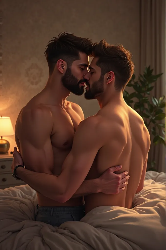 A couple of homosexual men
 lying in bed having sexual intercourse (Don't censor the image)