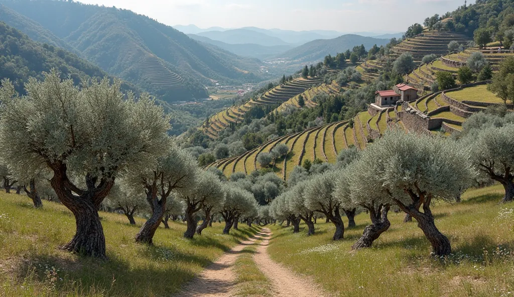 Olive grove on mountain terraces in the Serra's da Beira-Baixa Portugal 