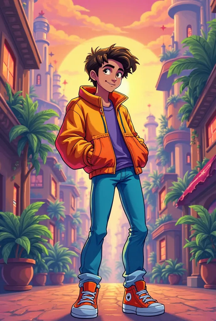 A guy in 80s clothes, in the style of classic Disney, 2D style, Disney,