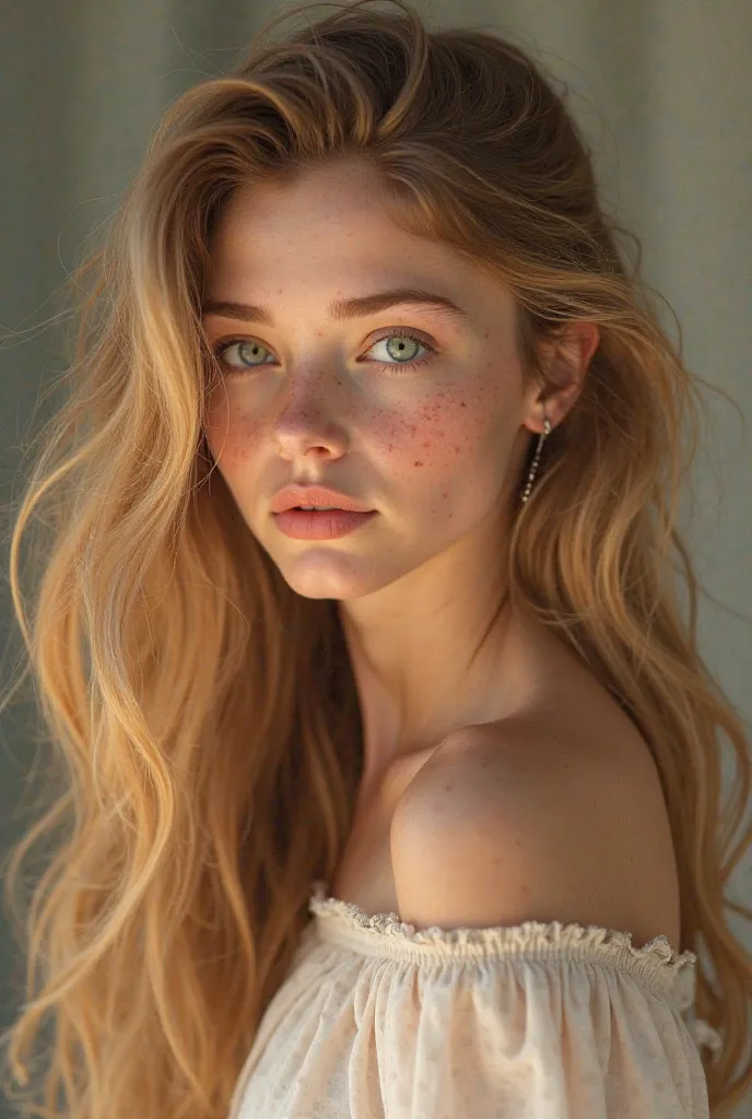 A girl with blond brown hair, A girl with few freckles and 15-18 years old
