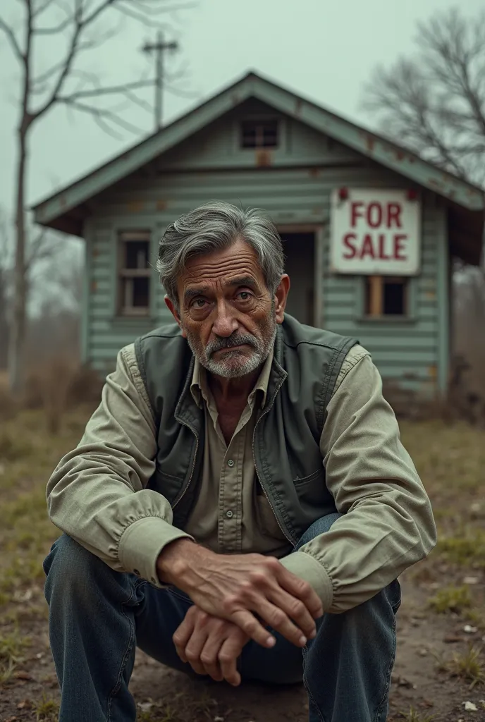  the Gambler :

Visual Description: A chocolate skin man, appearing distressed, sits outside a modest house with a "For Sale" sign, symbolizing loss due to gambling.


Promt :
A distressed individual outside a home with a "For Sale" sign.