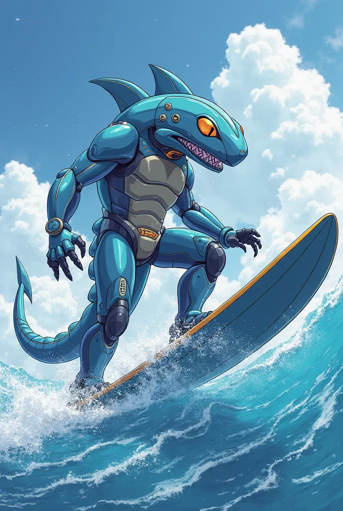 Surfimon is a cyborg Digimon. Although it is a water Digimon, Has it been improved, to enable quick movement even outside the water. He has the personality of a lone wolf and doesn't like it because of his large pack, to swarm like fish. Surfimon is based ...