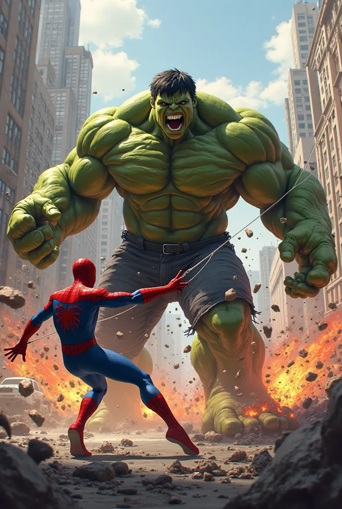 Spider-Man fighting the Hulk 