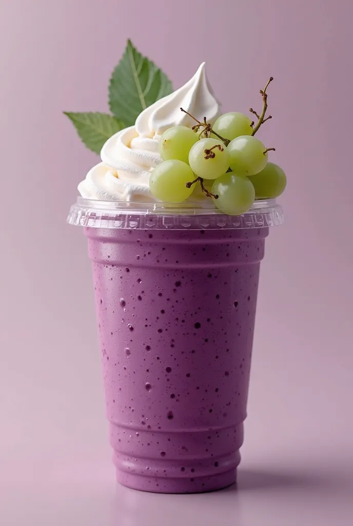 (photorealism:1.2), Create a realistic plastic cup with açaí and green grape and heavy cream nest
