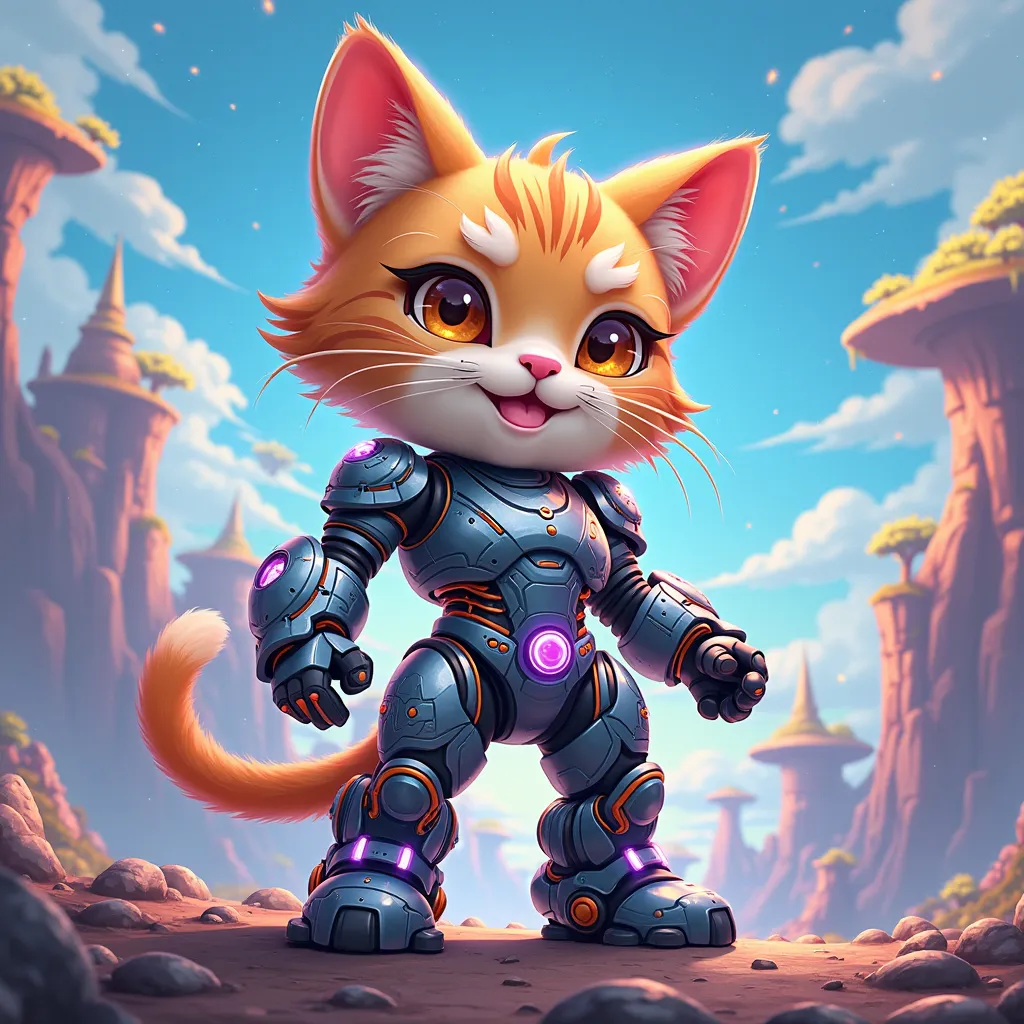 cartoon style cat with anime armor