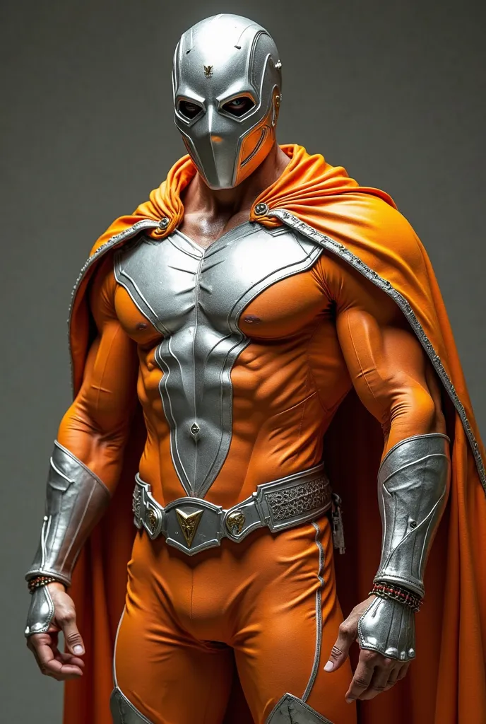 A Superhero of approximately 36 years old, of Latin origin combined with genes from the Middle East (from Israel) silver cape and Melon suit,  who wears a mask similar to The wrestlers of Mexican wrestling, are masking their design and color must match the...