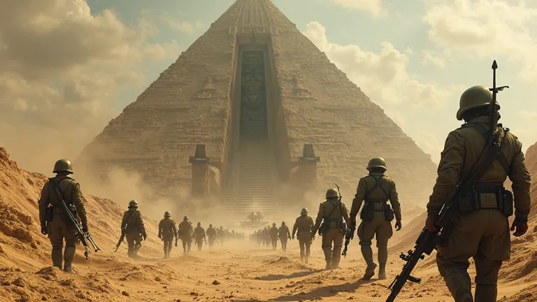 Nazis come through a large stargate in ancient Egypt sphinx pharaoh reptilians slaves soldiers 