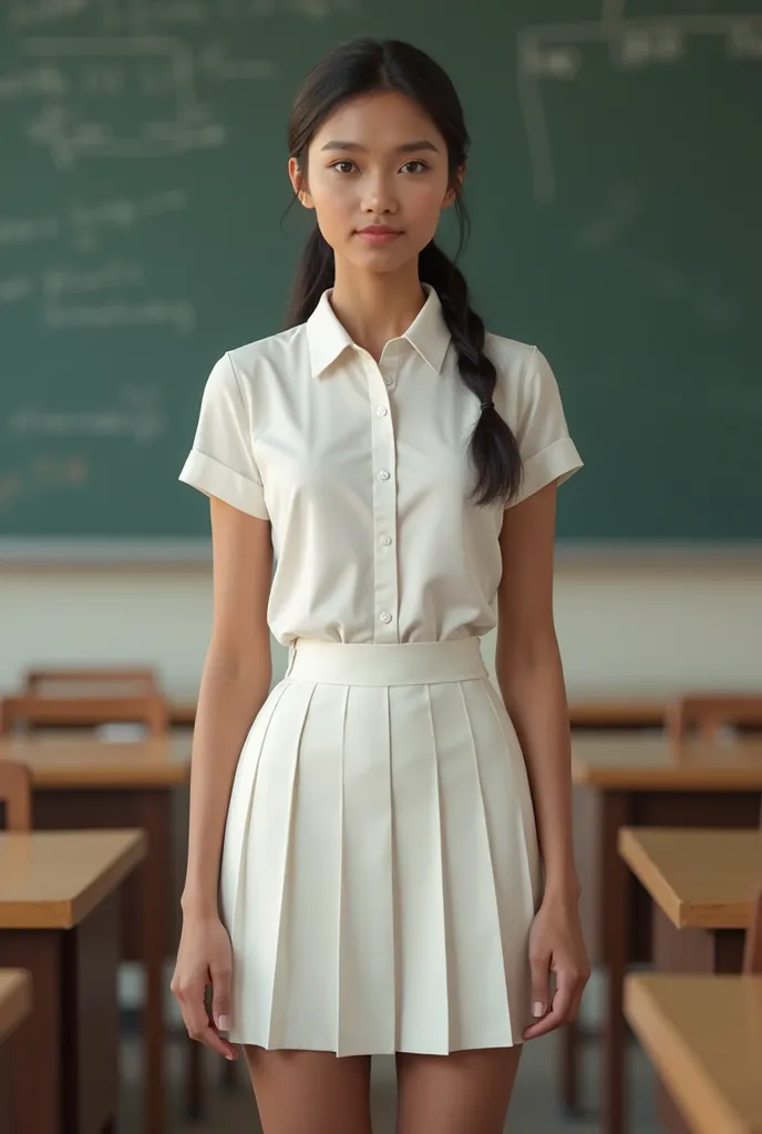 Indian mature school girl in white school shirt and white tiny school skirt