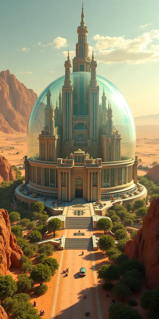 Make a city from the 1920s inside a glass dome, Around her there's only desert