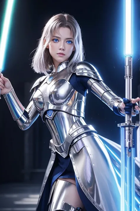  Gold　blue eyes　beautiful　 beauty　 Suetsu　warrior　 lightsaber　iridescent　 platinum suit　Gloss　 lightsaberをもつ　