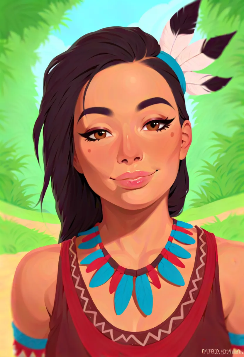 score_9, score_8_up, score_7_up, Portrait, girl, native american,cute, seductive, innocent, light smile:0.3, plump lips, slender body, 20yo, adorned with traditional regalia and feathers, Canyon background, dynamic angle detailed Native American tribal dre...