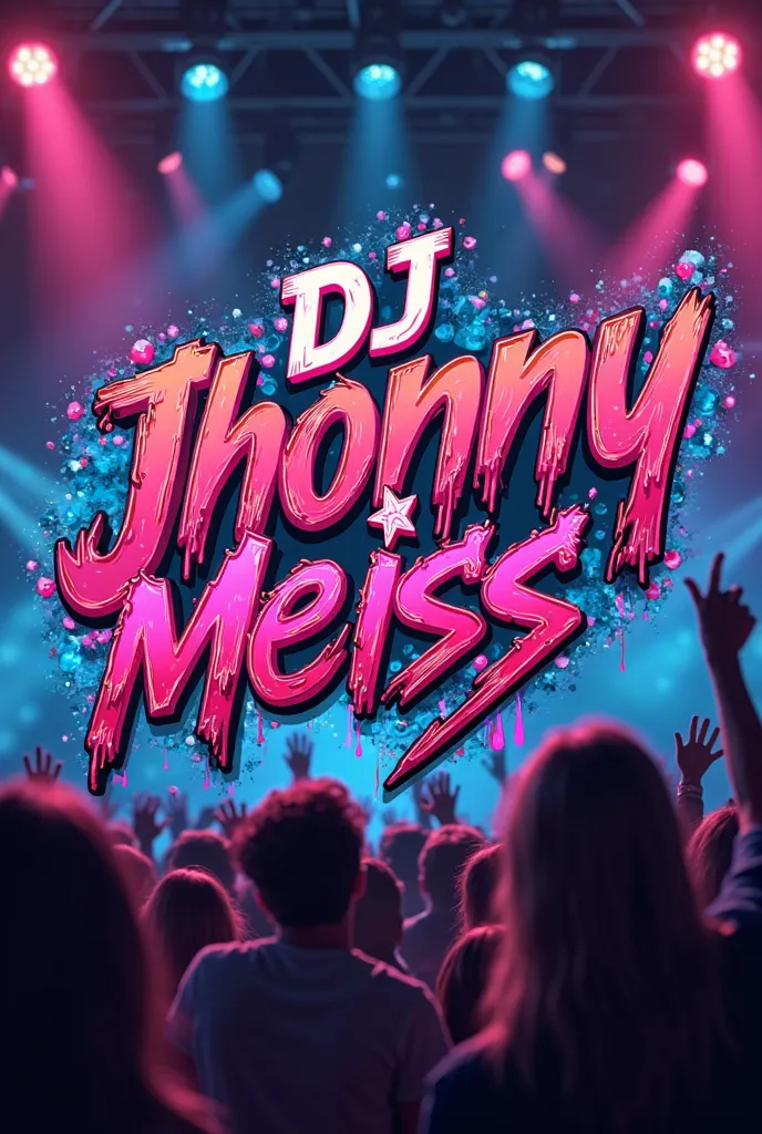 Sign with the word DJ Jhonny Meiss hip hop style at concert party 