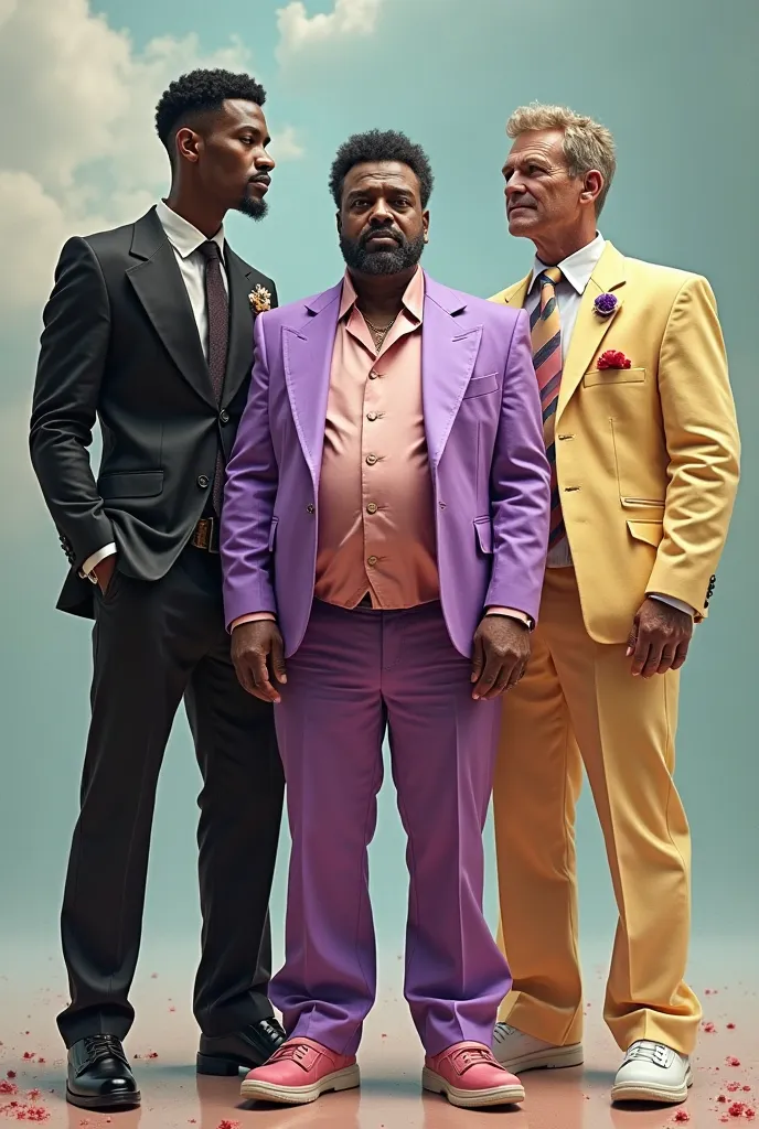 Put on black and purple and pastel yellow suits and make the middle one fatter 