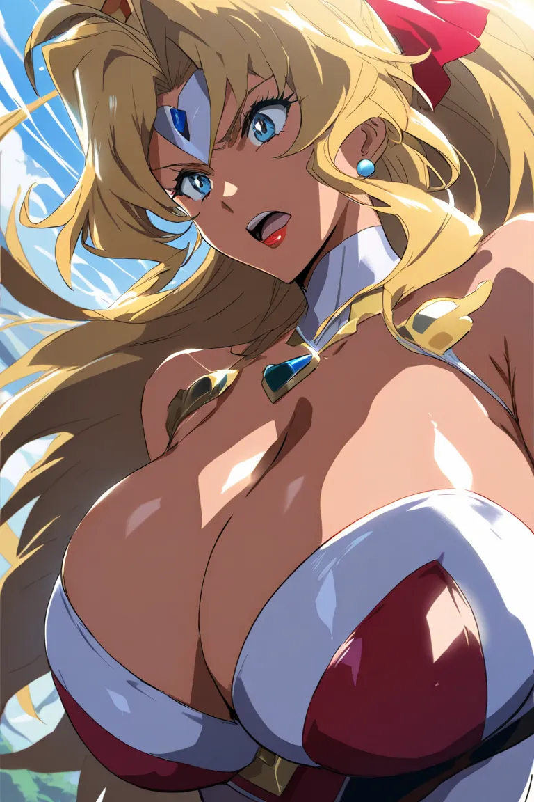  japanimation ,hot anime characters, very beautiful woman,cleavage with huge breasts,cool battle scene