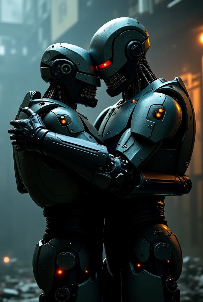 Robocob drunkenly hugging a Terminator 