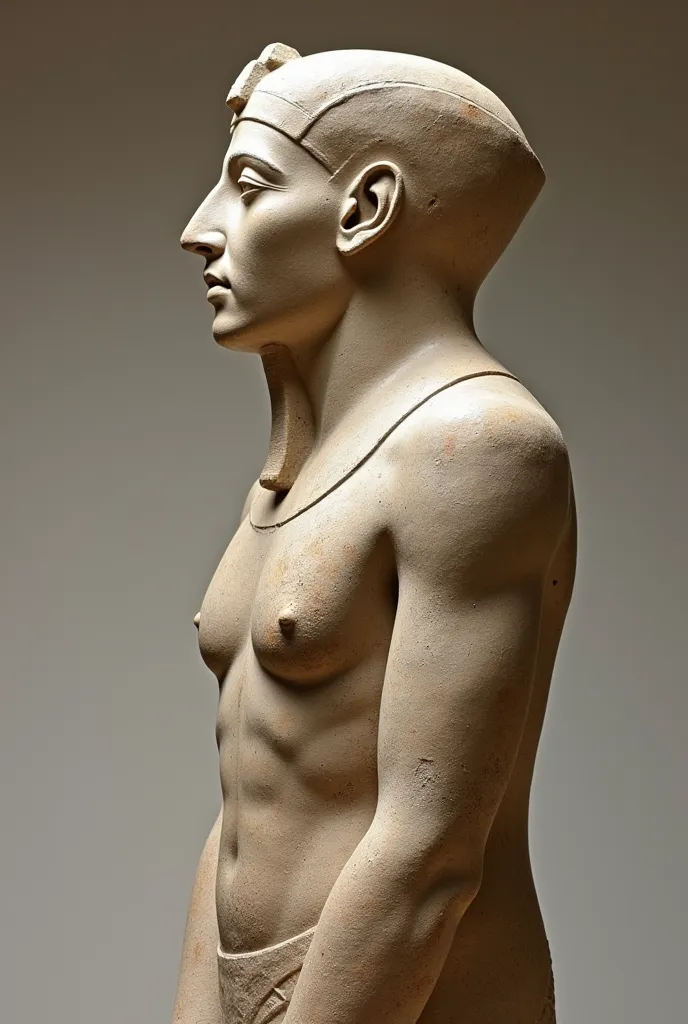 Egyptian ancient stone statue looking to the left in realistic profile