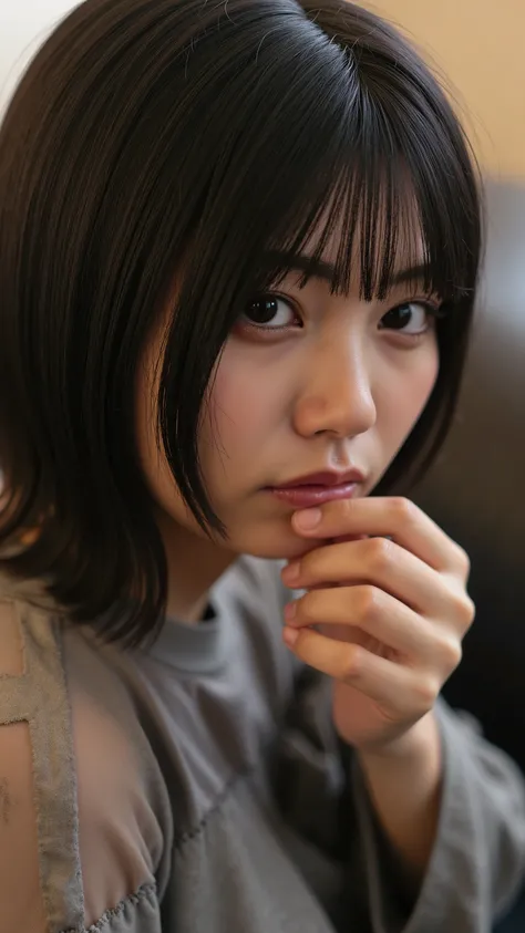 a high resolution photograph of a Japanese young woman, (photo-realistic, realistic, masterpiece, best quality), Intricate details, extremely detailed, ultra high definition, 8k, film grain, lens flare glow, sharp focus, professional lighting, profile, het...