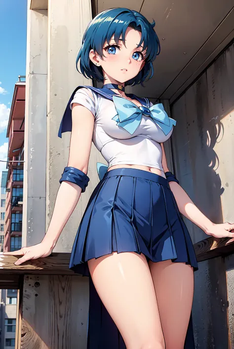 (masterpiece), best quality, top quality, highly detailed CG Unity 8K wallpaper,  Detailed and complex, 1 girl, staring at the viewer, cowboy shot
BREAK
mer1, choker,  sailor warrior uniform,  sky blue hair, Short Boots,bigger breasts from below
BREAK
clas...